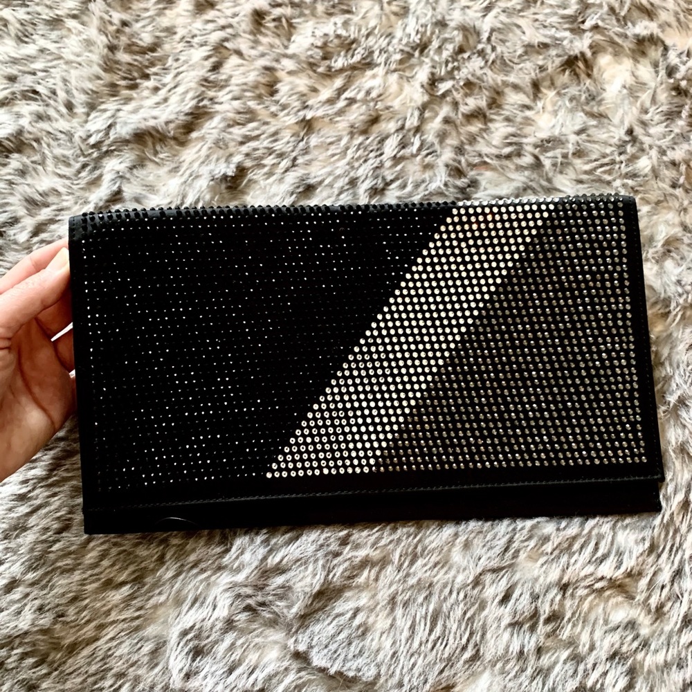 Black and silver diamond clutch